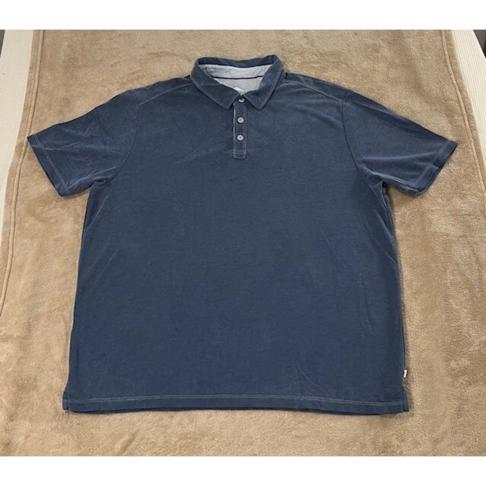 Tommy Bahama shirt Mens Polo Size 2XL Blue short sleeve 2 button EUC
